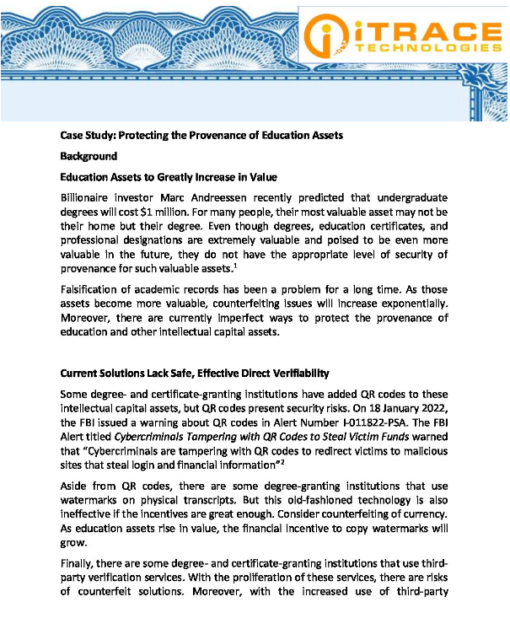 iTRACE Case Study - Provenance of Education